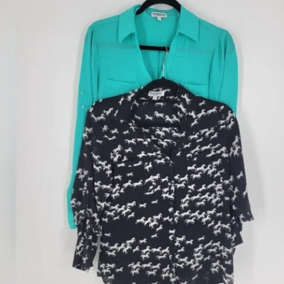 Express Portofino Shirt Size S Mint Floral Button Up Blouse (lot of 2) - Picture 1 of 6